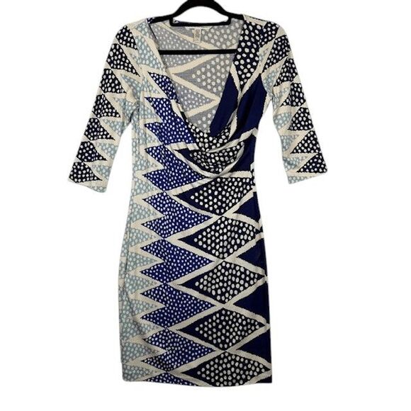 Diane Von Furstenberg Evrin Silk Jersey Pullover Dress Blue White Print Size 6 - Picture 3 of 10